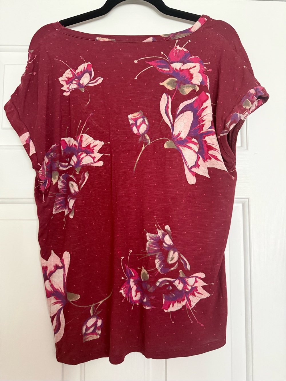 WHBM Outlet Burgundy Floral Scoop Neck Top Size Large - Picture 3 of 4